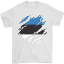 Torn Estonia Flag Estonian Day Football Mens T-Shirt 100% Cotton White
