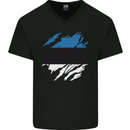 Torn Estonia Flag Estonian Day Football Mens V-Neck Cotton T-Shirt Black