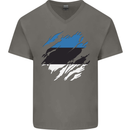 Torn Estonia Flag Estonian Day Football Mens V-Neck Cotton T-Shirt Charcoal