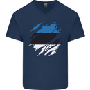 Torn Estonia Flag Estonian Day Football Mens V-Neck Cotton T-Shirt Navy Blue