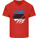 Torn Estonia Flag Estonian Day Football Mens V-Neck Cotton T-Shirt Red