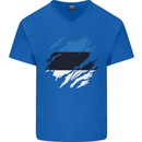 Torn Estonia Flag Estonian Day Football Mens V-Neck Cotton T-Shirt Royal Blue