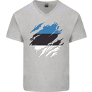 Torn Estonia Flag Estonian Day Football Mens V-Neck Cotton T-Shirt Sports Grey