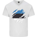 Torn Estonia Flag Estonian Day Football Mens V-Neck Cotton T-Shirt White