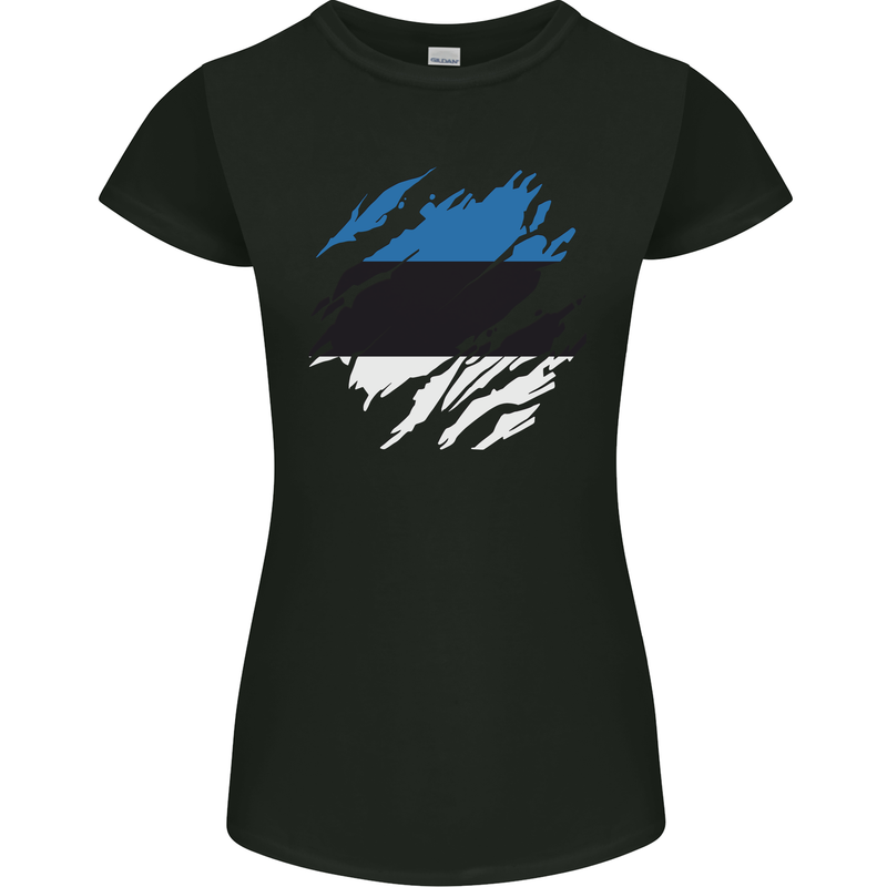 Torn Estonia Flag Estonian Day Football Womens Petite Cut T-Shirt Black
