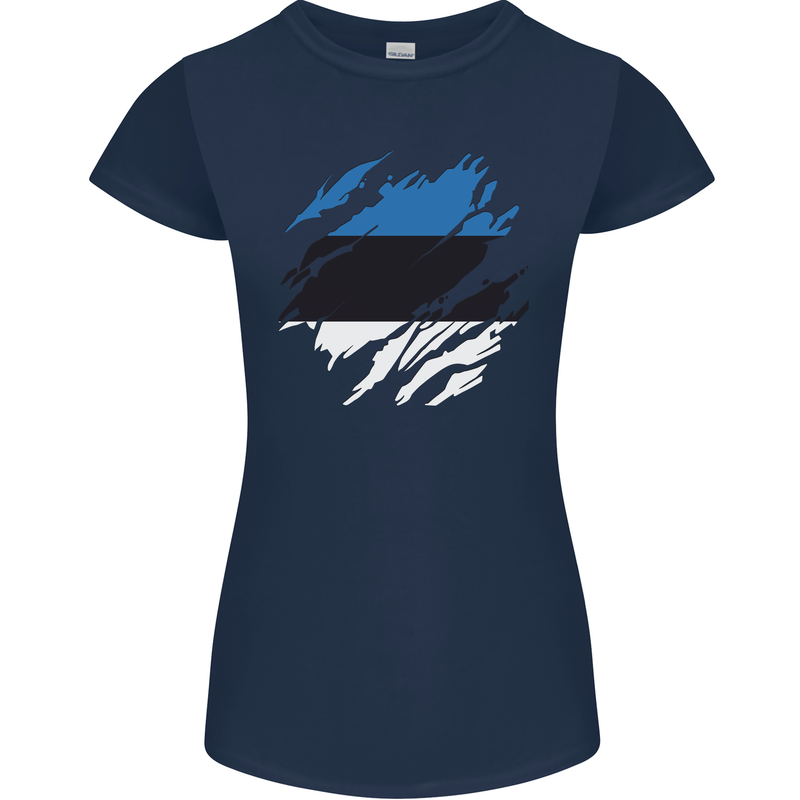 Torn Estonia Flag Estonian Day Football Womens Petite Cut T-Shirt Navy Blue