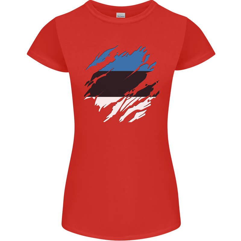 Torn Estonia Flag Estonian Day Football Womens Petite Cut T-Shirt Red