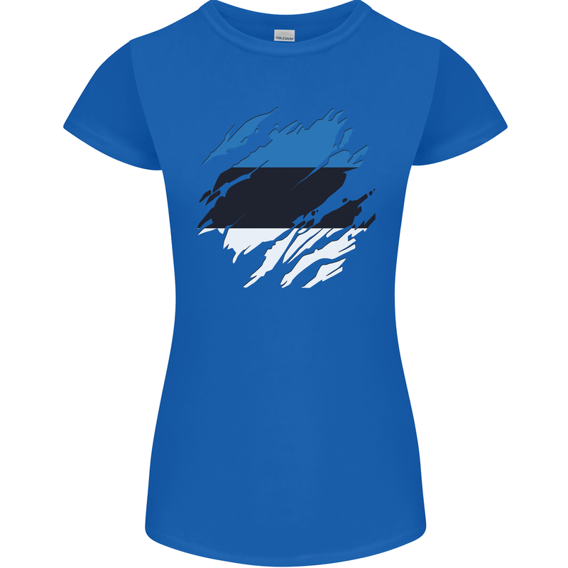 Torn Estonia Flag Estonian Day Football Womens Petite Cut T-Shirt Royal Blue