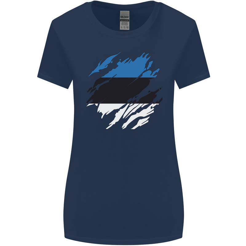 Torn Estonia Flag Estonian Day Football Womens Wider Cut T-Shirt Navy Blue