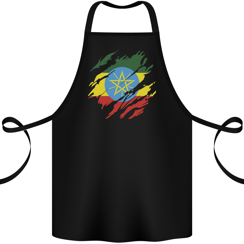 Torn Ethiopia Flag Ethiopian Day Football Cotton Apron 100% Organic Black