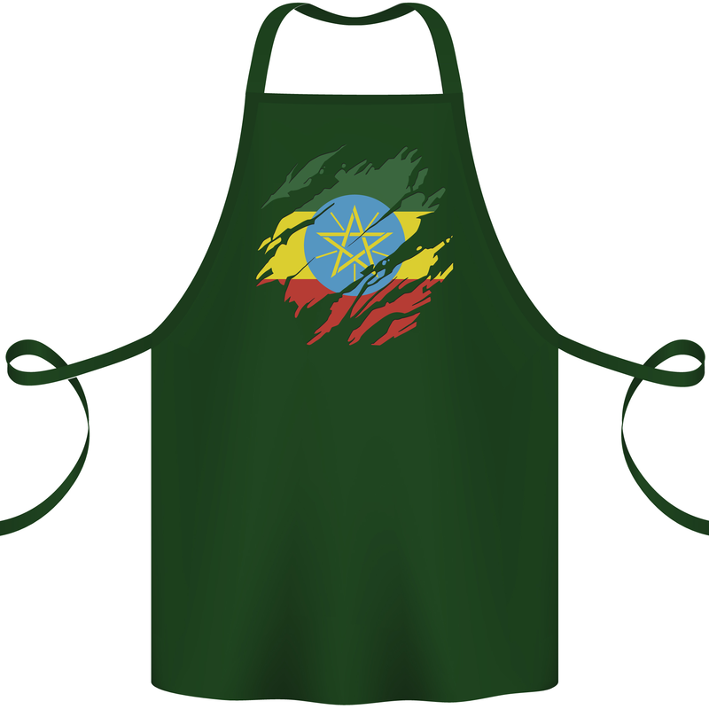 Torn Ethiopia Flag Ethiopian Day Football Cotton Apron 100% Organic Forest Green