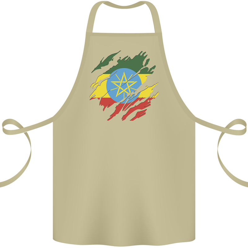 Torn Ethiopia Flag Ethiopian Day Football Cotton Apron 100% Organic Khaki