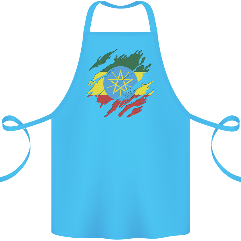 Torn Ethiopia Flag Ethiopian Day Football Cotton Apron 100% Organic Turquoise
