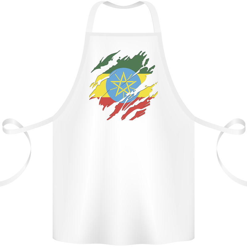Torn Ethiopia Flag Ethiopian Day Football Cotton Apron 100% Organic White