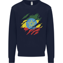 Torn Ethiopia Flag Ethiopian Day Football Kids Sweatshirt Jumper Navy Blue