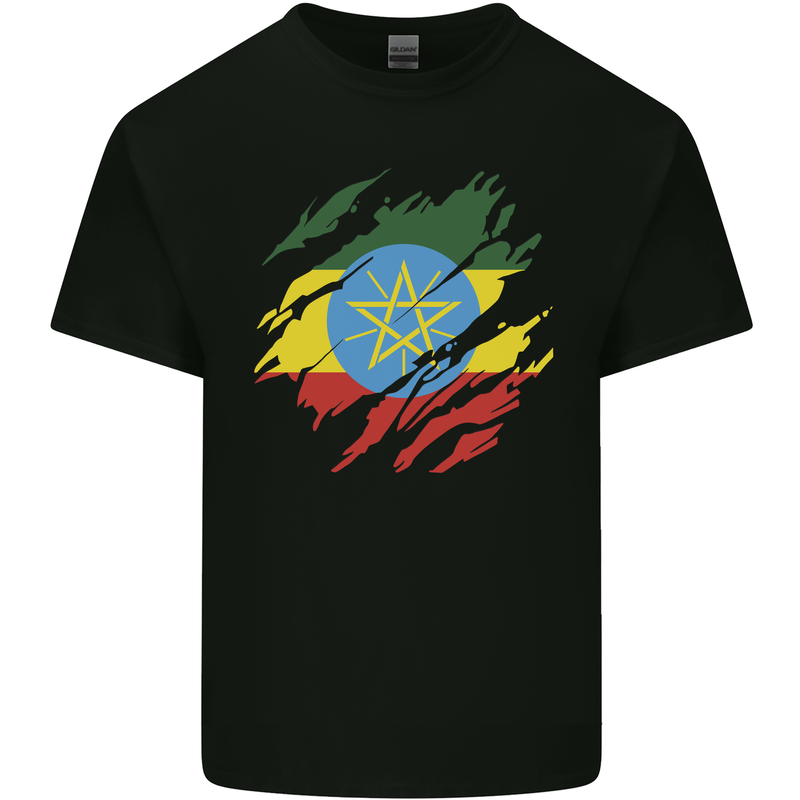 Torn Ethiopia Flag Ethiopian Day Football Kids T-Shirt Childrens Black