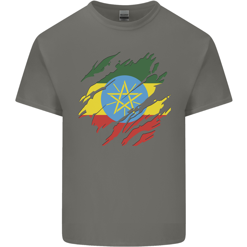 Torn Ethiopia Flag Ethiopian Day Football Kids T-Shirt Childrens Charcoal