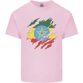 Torn Ethiopia Flag Ethiopian Day Football Kids T-Shirt Childrens Light Pink