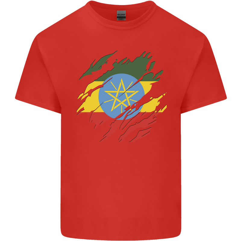 Torn Ethiopia Flag Ethiopian Day Football Kids T-Shirt Childrens Red
