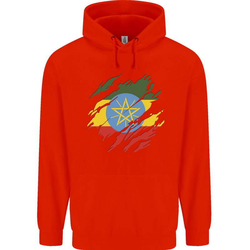 Torn Ethiopia Flag Ethiopian Day Football Mens 80% Cotton Hoodie Bright Red