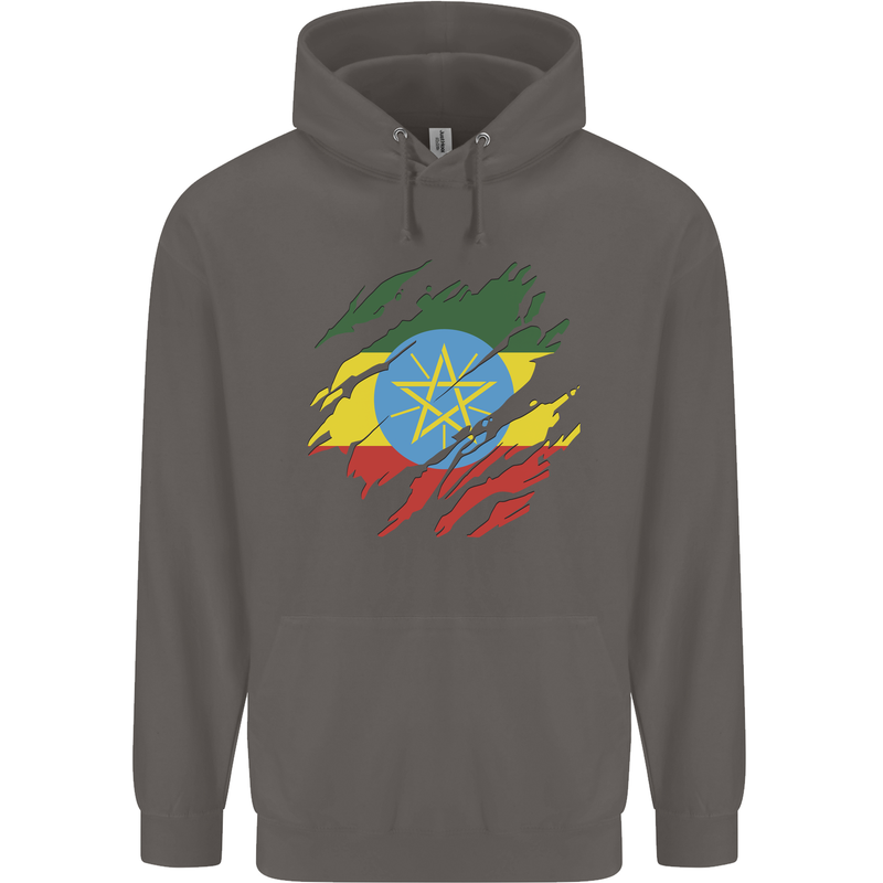 Torn Ethiopia Flag Ethiopian Day Football Mens 80% Cotton Hoodie Charcoal