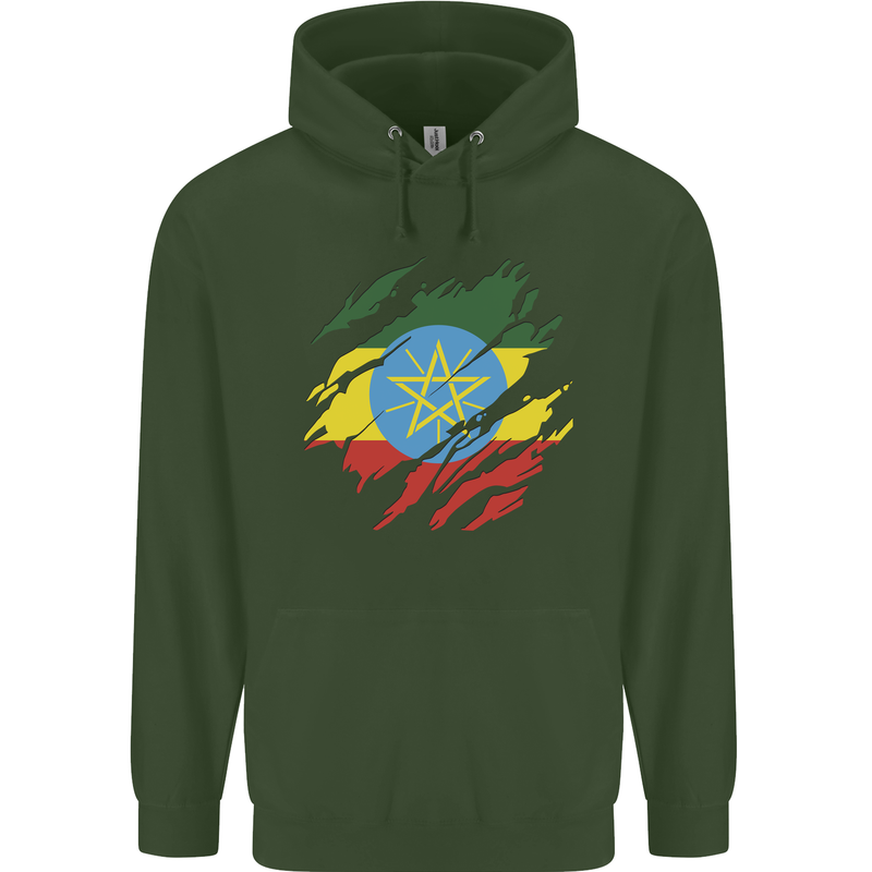 Torn Ethiopia Flag Ethiopian Day Football Mens 80% Cotton Hoodie Forest Green