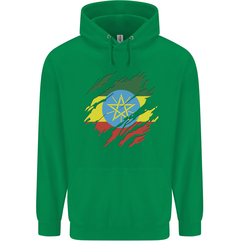 Torn Ethiopia Flag Ethiopian Day Football Mens 80% Cotton Hoodie Irish Green