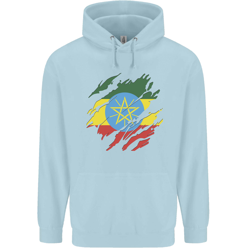 Torn Ethiopia Flag Ethiopian Day Football Mens 80% Cotton Hoodie Light Blue