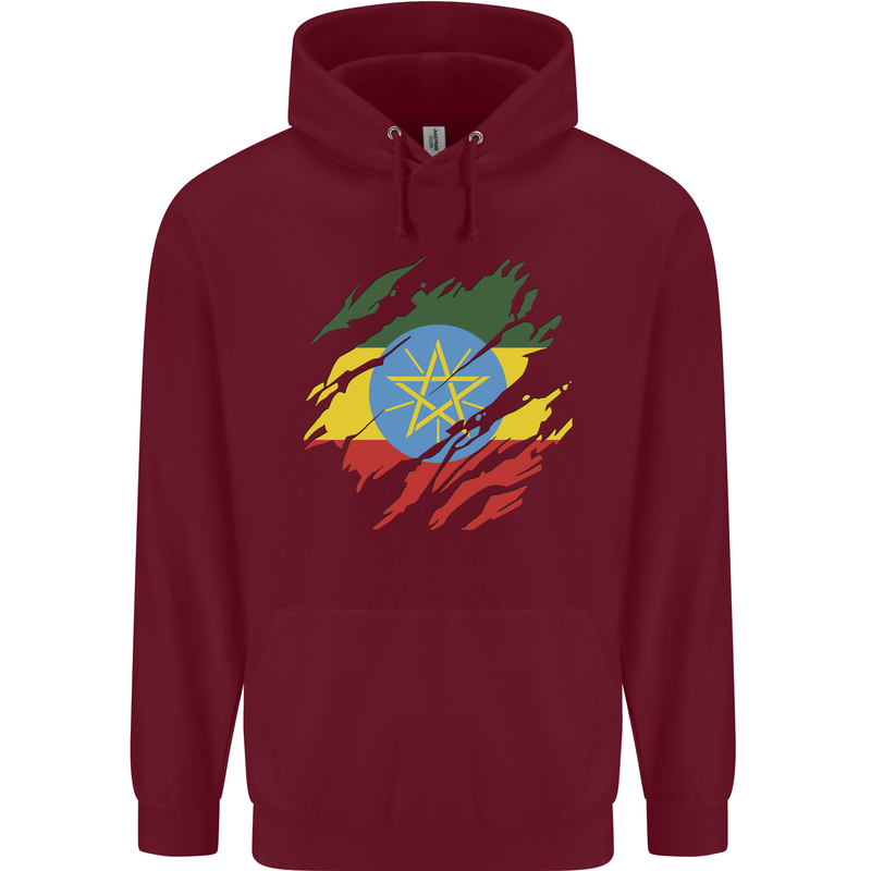 Torn Ethiopia Flag Ethiopian Day Football Mens 80% Cotton Hoodie Maroon