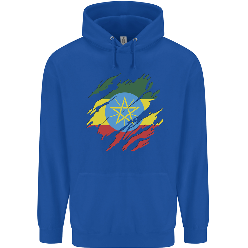 Torn Ethiopia Flag Ethiopian Day Football Mens 80% Cotton Hoodie Royal Blue