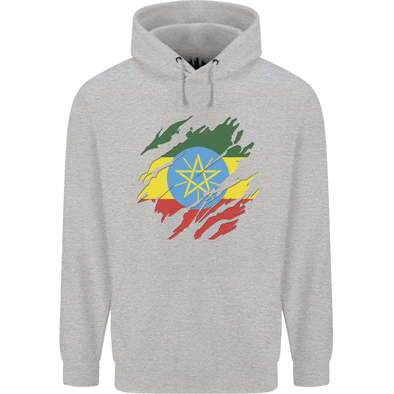 Torn Ethiopia Flag Ethiopian Day Football Mens 80% Cotton Hoodie Sports Grey
