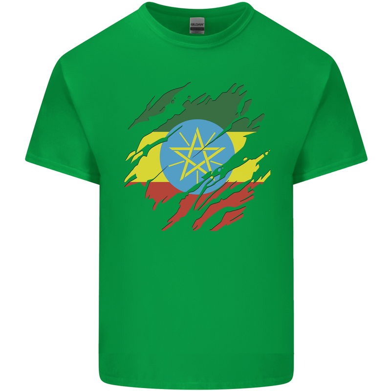 Torn Ethiopia Flag Ethiopian Day Football Mens Cotton T-Shirt Tee Top Irish Green