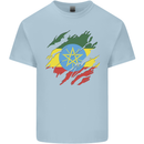 Torn Ethiopia Flag Ethiopian Day Football Mens Cotton T-Shirt Tee Top Light Blue