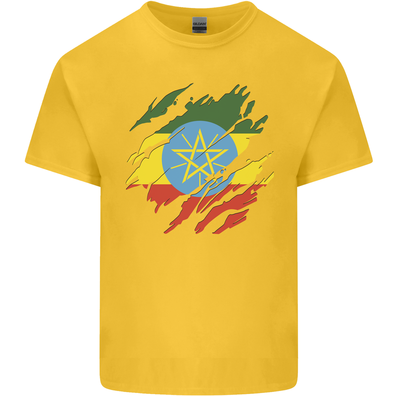 Torn Ethiopia Flag Ethiopian Day Football Mens Cotton T-Shirt Tee Top Yellow