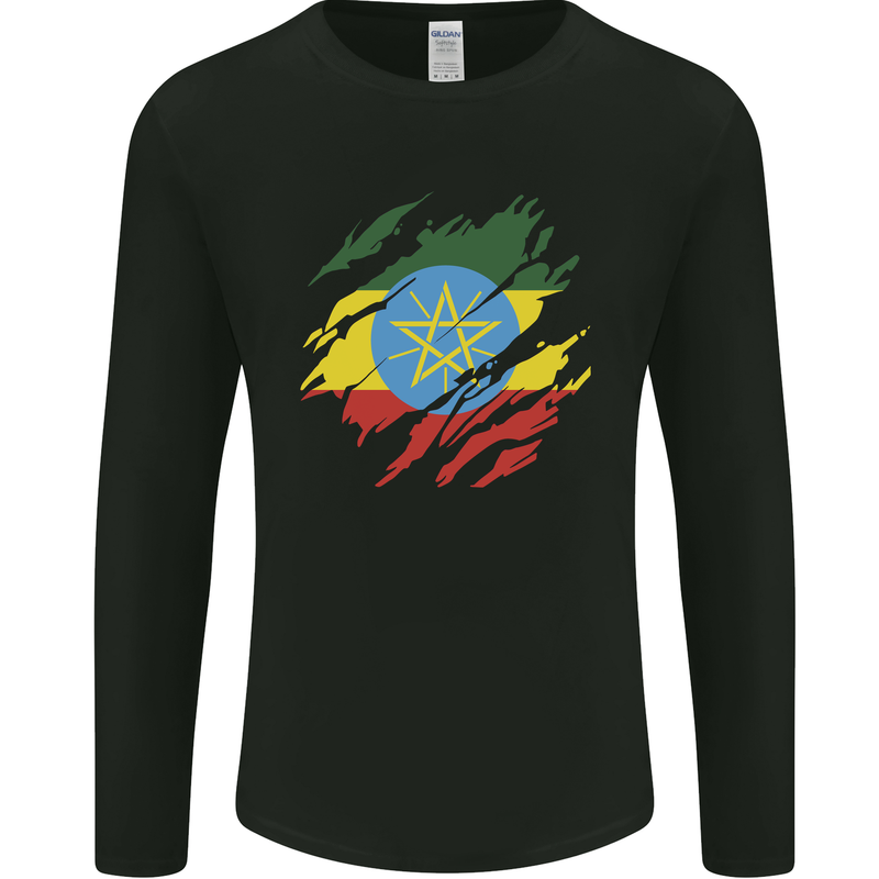 Torn Ethiopia Flag Ethiopian Day Football Mens Long Sleeve T-Shirt Black