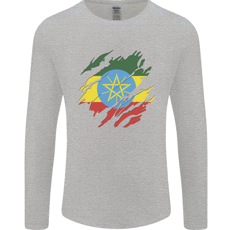 Torn Ethiopia Flag Ethiopian Day Football Mens Long Sleeve T-Shirt Sports Grey