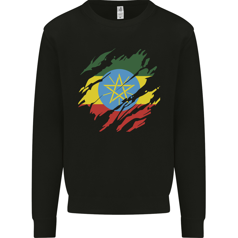 Torn Ethiopia Flag Ethiopian Day Football Mens Sweatshirt Jumper Black