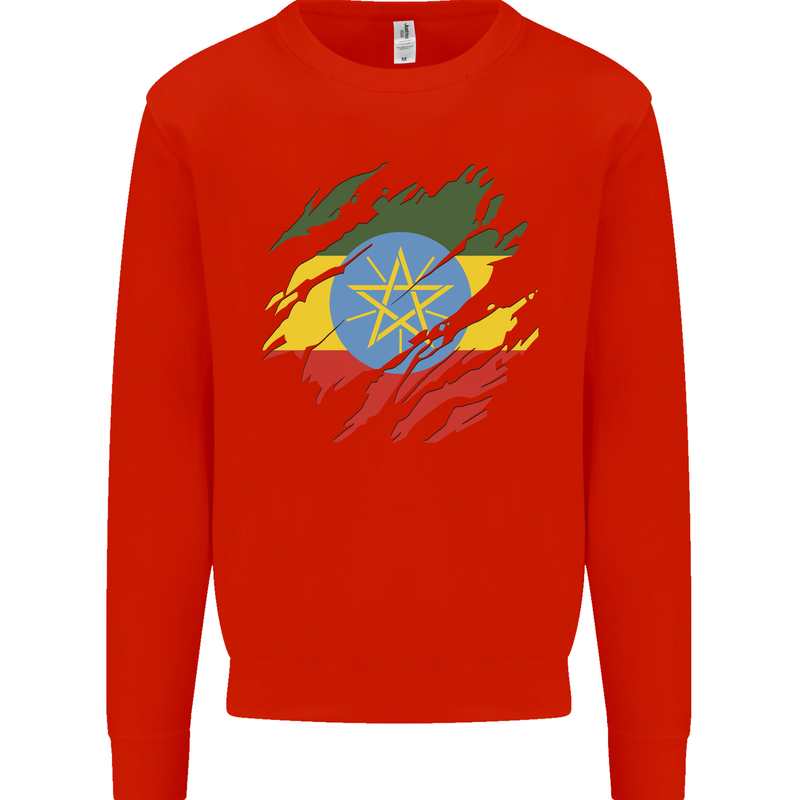 Torn Ethiopia Flag Ethiopian Day Football Mens Sweatshirt Jumper Bright Red
