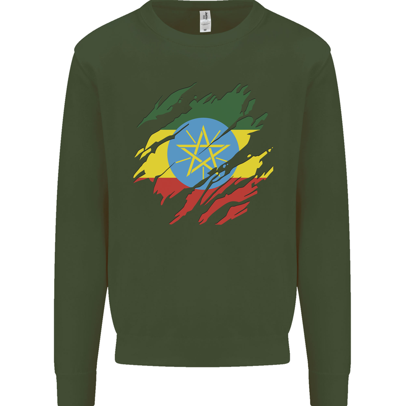Torn Ethiopia Flag Ethiopian Day Football Mens Sweatshirt Jumper Forest Green