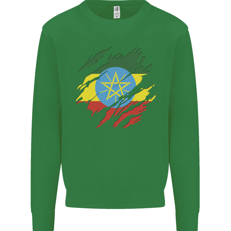 Torn Ethiopia Flag Ethiopian Day Football Mens Sweatshirt Jumper Irish Green