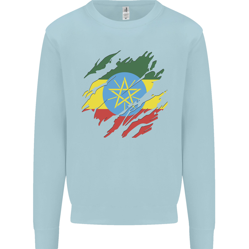 Torn Ethiopia Flag Ethiopian Day Football Mens Sweatshirt Jumper Light Blue
