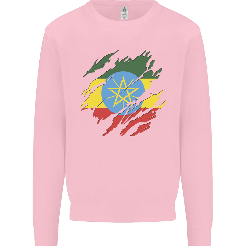 Torn Ethiopia Flag Ethiopian Day Football Mens Sweatshirt Jumper Light Pink