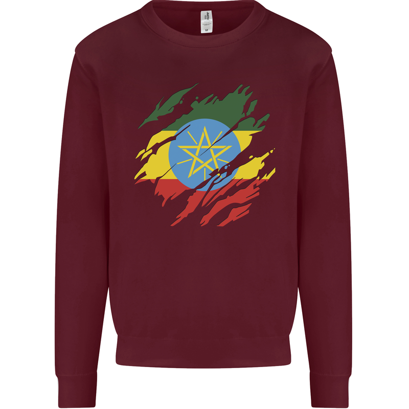 Torn Ethiopia Flag Ethiopian Day Football Mens Sweatshirt Jumper Maroon