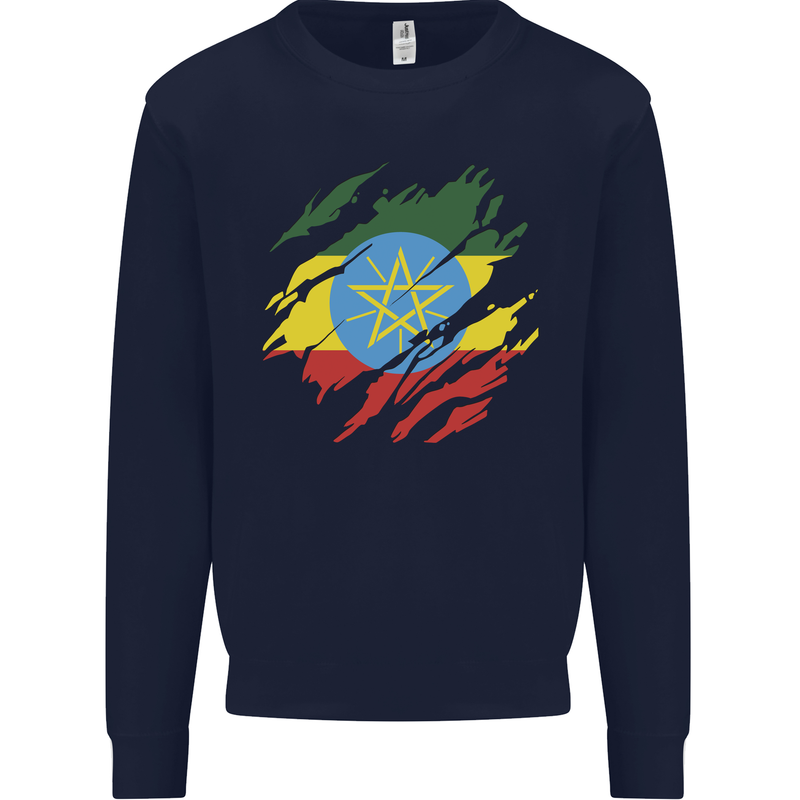 Torn Ethiopia Flag Ethiopian Day Football Mens Sweatshirt Jumper Navy Blue