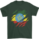 Torn Ethiopia Flag Ethiopian Day Football Mens T-Shirt 100% Cotton Forest Green
