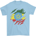 Torn Ethiopia Flag Ethiopian Day Football Mens T-Shirt 100% Cotton Light Blue