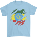 Torn Ethiopia Flag Ethiopian Day Football Mens T-Shirt 100% Cotton Light Blue
