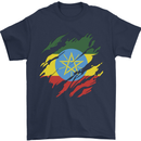 Torn Ethiopia Flag Ethiopian Day Football Mens T-Shirt 100% Cotton Navy Blue
