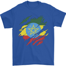 Torn Ethiopia Flag Ethiopian Day Football Mens T-Shirt 100% Cotton Royal Blue