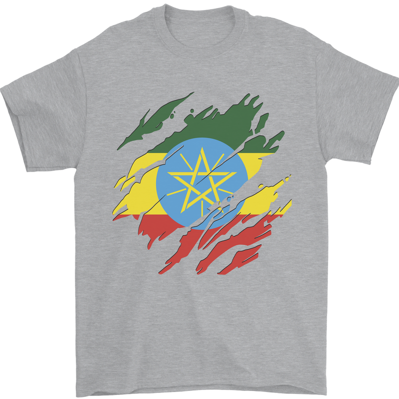 Torn Ethiopia Flag Ethiopian Day Football Mens T-Shirt 100% Cotton Sports Grey